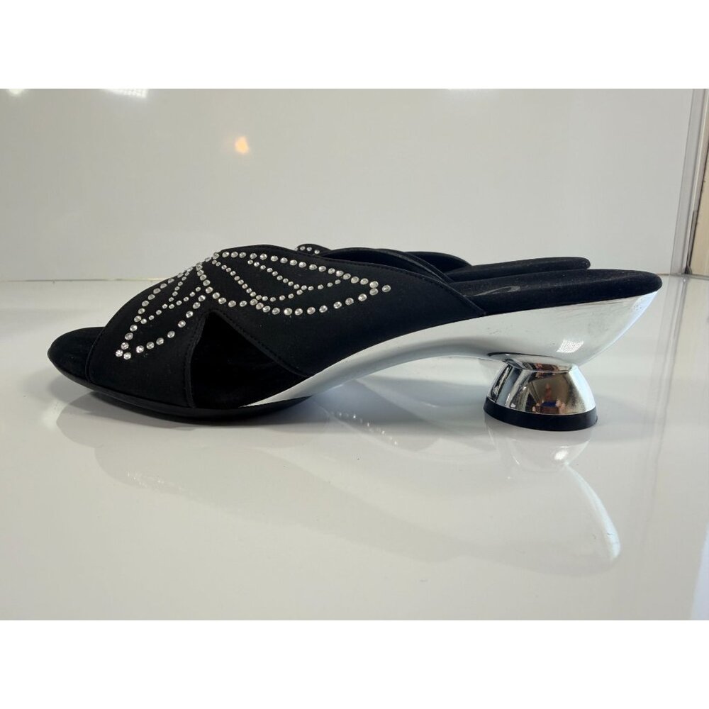 NEW Onex Rhinestone Butterfly Black Silver Chrome Wedge Heel Sandal 7M - Picture 8 of 12